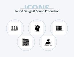Sound Design And Sound Production Glyph Icon Pack 5 Icon Design. headphones. meloman. tube. lamp vector