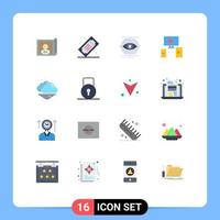 Pictogram Set of 16 Simple Flat Colors of cloud video tickets computer monitoring Editable Pack of Creative Vector Design Elements