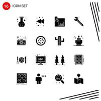 Stock Vector Icon Pack of 16 Line Signs and Symbols for camera tool finance spanner option Editable Vector Design Elements