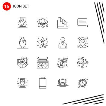 Editable Vector Line Pack of 16 Simple Outlines of fruit message new year communication stair Editable Vector Design Elements