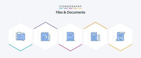 archivos y documentos paquete de 25 íconos azules que incluye factura. verificar. periódico. grafico. documento vector