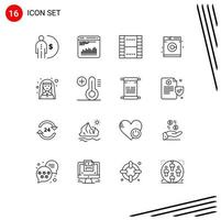 Modern Set of 16 Outlines and symbols such as church machine diagnostic laundry ui Editable Vector Design Elements