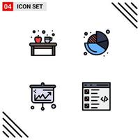 Universal Icon Symbols Group of 4 Modern Filledline Flat Colors of coffee projector education chart banking Editable Vector Design Elements