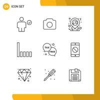 Pictogram Set of 9 Simple Outlines of free duty ui signal connection Editable Vector Design Elements