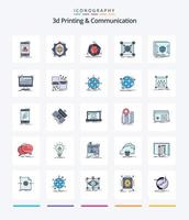 Creative 3d Printing And Communication 25 Line FIlled icon pack  Such As data. center. forming. base. modification vector