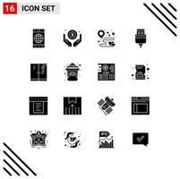 Modern Set of 16 Solid Glyphs and symbols such as plumber connector destination charge party Editable Vector Design Elements