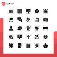 Group of 25 Solid Glyphs Signs and Symbols for game folf software golfball process Editable Vector Design Elements