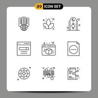 Set of 9 Commercial Outlines pack for box search eid interface communication Editable Vector Design Elements