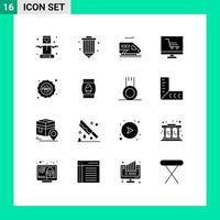 Group of 16 Modern Solid Glyphs Set for free startup programing project development Editable Vector Design Elements