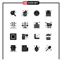 16 Universal Solid Glyph Signs Symbols of clock profile day person man Editable Vector Design Elements