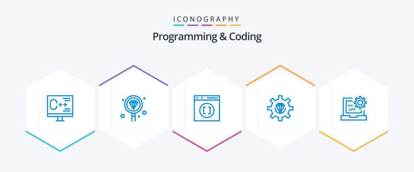 Programación y codificación de 25 paquetes de iconos azules, incluido el desarrollo. codificación. programación. desarrollar vector