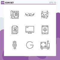 User Interface Pack of 9 Basic Outlines of device computer men house file Editable Vector Design Elements