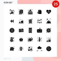 Pack of 25 Modern Solid Glyphs Signs and Symbols for Web Print Media such as heart hurt city internet lock Editable Vector Design Elements