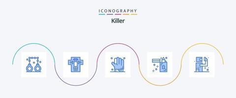 paquete de iconos azul asesino 5 que incluye asesino. encendedor. multa. fuego. de miedo vector