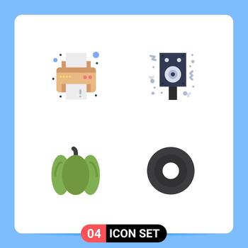 Pack of 4 Modern Flat Icons Signs and Symbols for Web Print Media such as device vegetables speaker party interface Editable Vector Design Elements