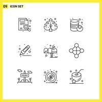 User Interface Pack of 9 Basic Outlines of post letter canned box highlighter Editable Vector Design Elements