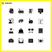 Pictogram Set of 16 Simple Solid Glyphs of engineer architect shopping graduation cap Editable Vector Design Elements