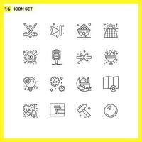 Modern Set of 16 Outlines and symbols such as energy solar dates eco meal Editable Vector Design Elements