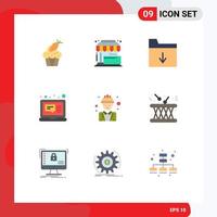 Pack of 9 Modern Flat Colors Signs and Symbols for Web Print Media such as chief laptop store computer insert Editable Vector Design Elements