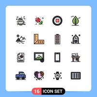 Mobile Interface Flat Color Filled Line Set of 16 Pictograms of farming mountain media environment canada Editable Creative Vector Design Elements