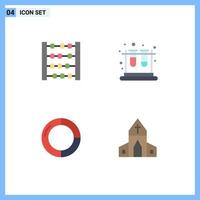 Set of 4 Vector Flat Icons on Grid for abacus finance school education church Editable Vector Design Elements