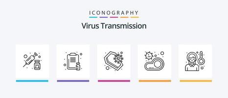 paquete de iconos de la línea de transmisión de virus 5 que incluye vidrio. píldora. prohibición. medicamento. cápsula. diseño de iconos creativos vector