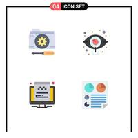 conjunto moderno de 4 iconos planos pictograma de configuración visión ajuste ojo viajar elementos de diseño vectorial editables vector