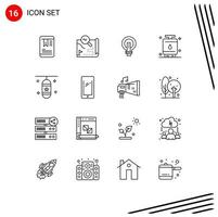 16 contornos universales establecidos para aplicaciones web y móviles elementos de diseño de vectores editables de luz de potencia de bombilla de cocina de gas