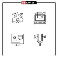 Line Pack of 4 Universal Symbols of cloud communication security online customer Editable Vector Design Elements