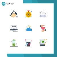 Pack of 9 Modern Flat Colors Signs and Symbols for Web Print Media such as cloud web sale laptop pollution Editable Vector Design Elements