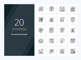 20 icono de esquema de economía y negocios para presentación vector