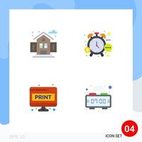 User Interface Pack of 4 Basic Flat Icons of city doc management time print Editable Vector Design Elements