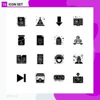 Modern Set of 16 Solid Glyphs Pictograph of drop designer down control adjustment Editable Vector Design Elements