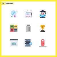 Modern Set of 9 Flat Colors Pictograph of prize cup graduation user interface Editable Vector Design Elements