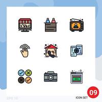 9 Universal Filledline Flat Color Signs Symbols of interface gestures teamwork fingers man Editable Vector Design Elements