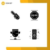 Pack of 4 Modern Solid Glyphs Signs and Symbols for Web Print Media such as saw achievement cordless stop cup Editable Vector Design Elements