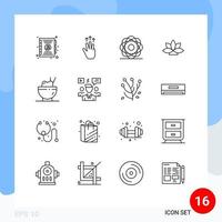 16 Universal Outlines Set for Web and Mobile Applications chinese lotus atom india physics Editable Vector Design Elements