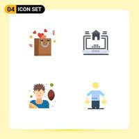 Set of 4 Vector Flat Icons on Grid for bag soccer player romance real patent Editable Vector Design Elements