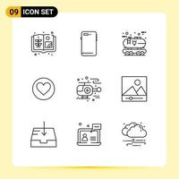 9 Outline concept for Websites Mobile and Apps ambulance favorite eco heart power Editable Vector Design Elements