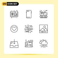 9 Outline concept for Websites Mobile and Apps ambulance favorite eco heart power Editable Vector Design Elements