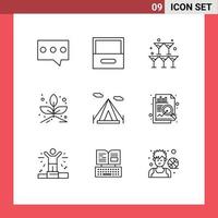 Outline Pack of 9 Universal Symbols of chart teepee heart camping sprout Editable Vector Design Elements