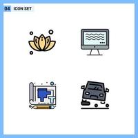 Set of 4 Modern UI Icons Symbols Signs for green document tree live streaming paper Editable Vector Design Elements
