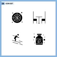 Universal Icon Symbols Group of 4 Modern Solid Glyphs of budget ski profit interior sportsman Editable Vector Design Elements