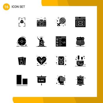 Modern Set of 16 Solid Glyphs and symbols such as web mail thinking inbox sign Editable Vector Design Elements