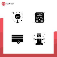 Pack of 4 Modern Solid Glyphs Signs and Symbols for Web Print Media such as wine money night scale no Editable Vector Design Elements