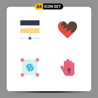 Editable Vector Line Pack of 4 Simple Flat Icons of connection gift hosting love global Editable Vector Design Elements