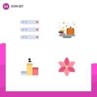 4 Universal Flat Icons Set for Web and Mobile Applications database position network halloween achievement Editable Vector Design Elements