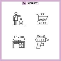 4 User Interface Line Pack of modern Signs and Symbols of bad table recycling cart book Editable Vector Design Elements