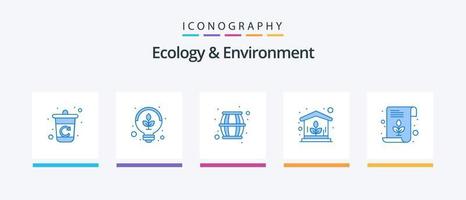 paquete de iconos azul 5 de ecología y medio ambiente que incluye hoja. lámina. barril. casa. verde. diseño de iconos creativos vector