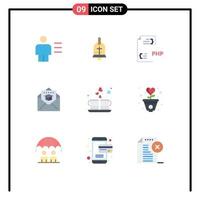 Flat Color Pack of 9 Universal Symbols of mail education holiday cap document Editable Vector Design Elements